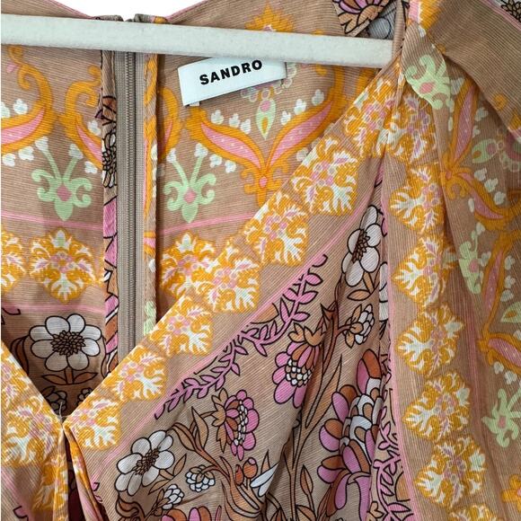 NWT Sandro Knotted Floral Print Jumpsuit Beige‎ Linen Blend FR 40 / US 8 Summer - Picture 7 of 13